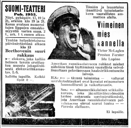 Kuva: Suomi-teatterin mainos Keskisuomalaisessa 1938