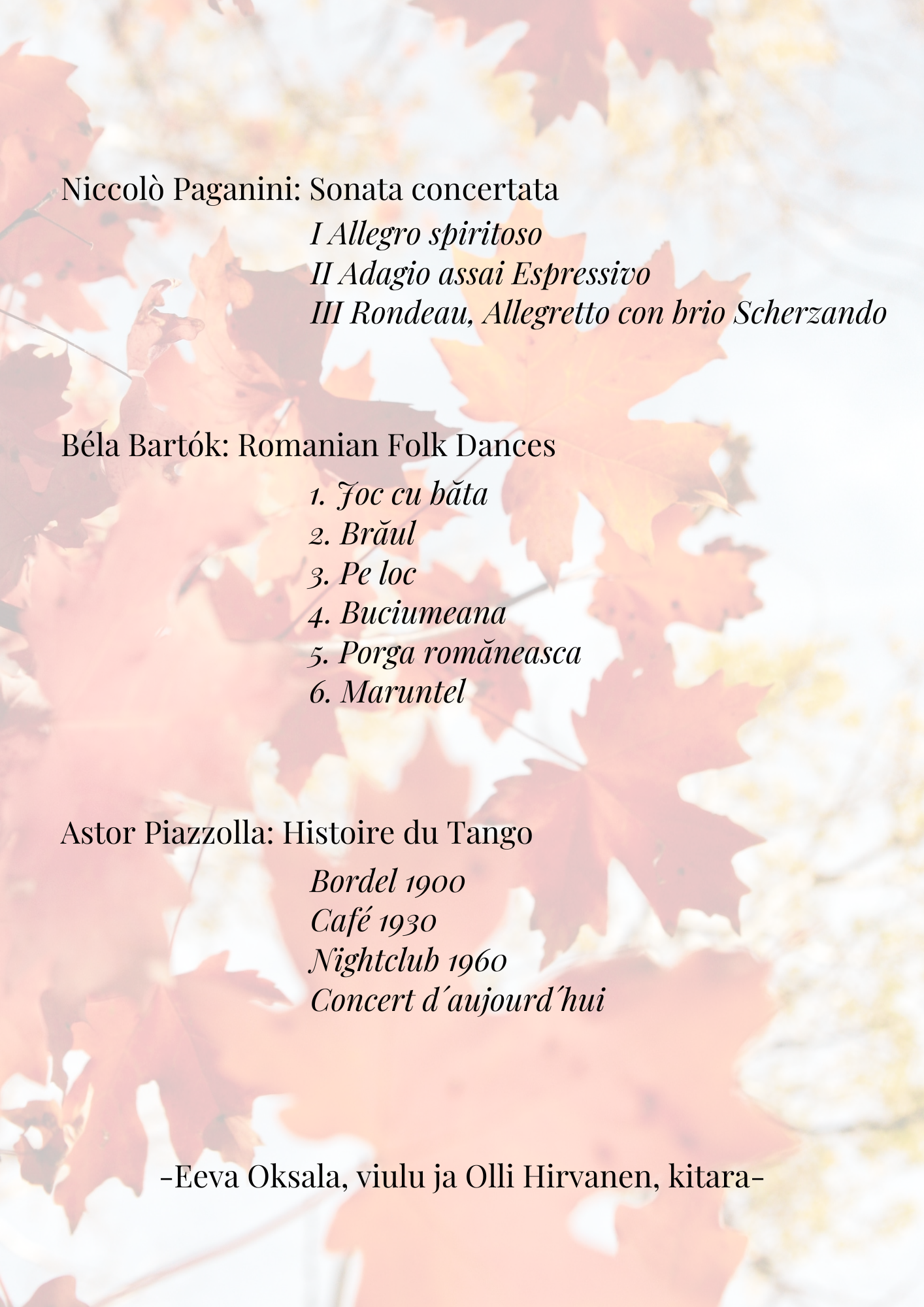 Syksyn tarinoita -konsertin käsiohjelma